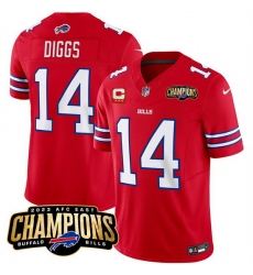 Men Buffalo Bills 14 Stefon Diggs Red 2023 F U S E  AFC East Champions With 3 Star C Ptach Stitched Football Jersey