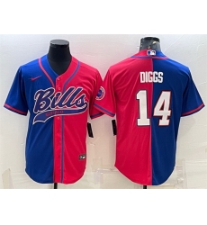 Men Buffalo Bills 14 Stefon Diggs Royal Red Split With Patch Cool Base Stitched Baseball Jersey