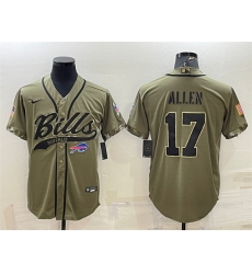 Men Buffalo Bills 17 Josh Allen 2022 Olive Salute To Service Cool Base Stitched Baseball Jersey