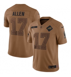 Men Buffalo Bills 17 Josh Allen 2023 Brown Salute To Service Limited Stitched Jersey