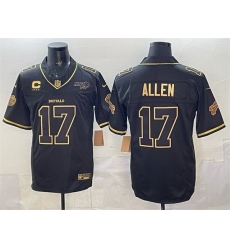 Men Buffalo Bills 17 Josh Allen Black Gold 2025 F U S E Rivalries With Bills Mafia Patch  26 4 Star C Patch Vapor Limited Stitched Football Jersey