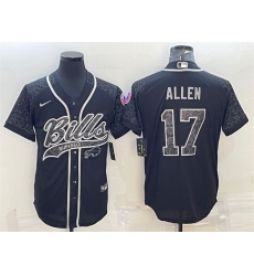 Men Buffalo Bills 17 Josh Allen Black Reflective With Patch Cool Base Stitched Baseball Jersey