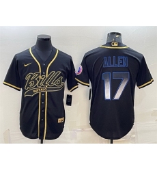 Men Buffalo Bills 17 Josh Allen Black Smoke Fashion With Patch Cool Base Stitched Baseball Jersey