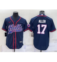 Men Buffalo Bills 17 Josh Allen Navy With Patch Cool Base Stitched Baseball Jersey
