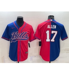 Men Buffalo Bills 17 Josh Allen Royal Red Split With Patch Cool Base Stitched Baseball Jersey