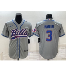 Men Buffalo Bills 3 Damar Hamlin Gray With Patch Cool Base Stitched Baseball Jersey