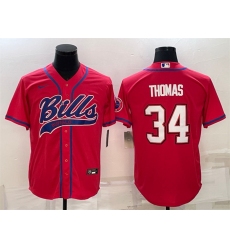 Men Buffalo Bills 34 Thurman Thomas Red With Patch Cool Base Stitched Baseball Jersey