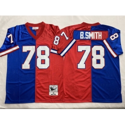 Men Buffalo Bills 78 Bruce Smith Blue Red Splite Throwback Stitched Jersey