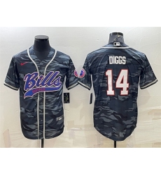 Men Buffalo Bills Blank 14 Stefon Diggs Grey Navy Camo With Patch Cool Base Stitched Baseball Jersey