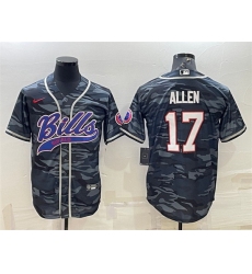Men Buffalo Bills Blank 17 Josh Allen Grey Navy Camo With Patch Cool Base Stitched Baseball Jersey