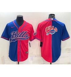 Men Buffalo Bills Blank Royal Red Split Team Big Logo With Patch Cool Base Stitched Baseball Jersey