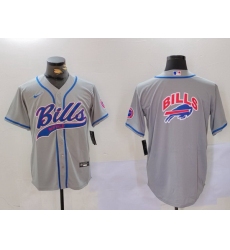 Men Buffalo Bills Grey Team Blank Cool Base Stitched Baseball Jersey 3