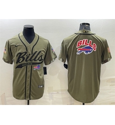 Men Buffalo Bills Olive Salute To Service Team Big Logo Cool Base Stitched Baseball Jersey