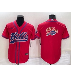 Men Buffalo Bills Red Team Big Logo With Patch Cool Base Stitched Baseball Jersey