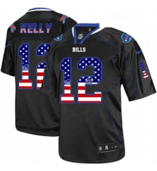 Mens Nike Buffalo Bills 12 Jim Kelly Elite Black USA Flag Fashion NFL Jersey