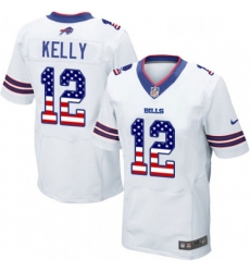 Mens Nike Buffalo Bills 12 Jim Kelly Elite White Road USA Flag Fashion NFL Jersey