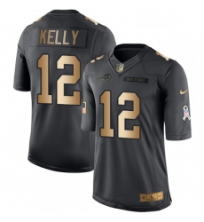 Mens Nike Buffalo Bills 12 Jim Kelly Limited BlackGold Salute to Service NFL Jersey