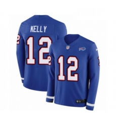Mens Nike Buffalo Bills 12 Jim Kelly Limited Royal Blue Therma Long Sleeve NFL Jersey