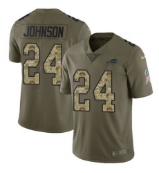 Nike Bills #24 Taron Johnson Olive Camo Mens Stitched NFL Limited 2017 Salute To Service Jersey