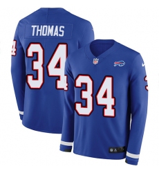 Nike Bills 34 Thurman Thomas Royal Blue Team Color Men s Stitched NFL Limited Therma Long Sleeve Jersey
