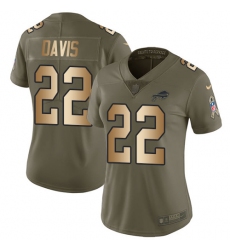 Nike Bills #22 Vontae Davis Olive Gold Womens Stitched NFL Limited 2017 Salute to Service Jersey