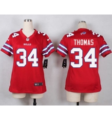 Nike Bills #34 Thurman Thomas Red Womens Stitched NFL Limited Rush Jersey