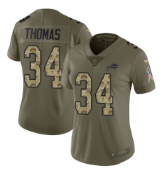 Nike Bills #34 Thurman Thomas White Olive Camo Womens Stitched NFL Limited 2017 Salute to Service Jersey
