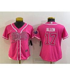 Women Buffalo Bills 17 Josh Allen Pink With Patch Cool Base Stitched Baseball Jersey