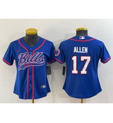 Women Buffalo Bills 17 Josh Allen Royal With Patch Cool Base Stitched Baseball Jersey