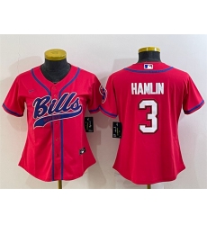 Women Buffalo Bills 3 Damar Hamlin Red With Patch Cool Base Stitched Baseball Jersey