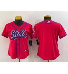 Women Buffalo Bills Blank Red With Patch Cool Base Stitched Baseball Jersey