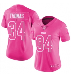 Womens Nike Bills #34 Thurman Thomas Pink  Stitched NFL Limited Rush Fashion Jersey