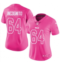 Womens Nike Bills #64 Richie Incognito Pink  Stitched NFL Limited Rush Fashion Jersey