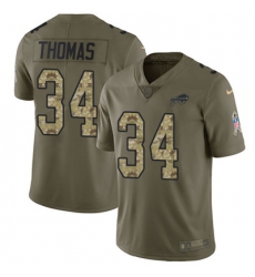 Youth Nike Bills #34 Thurman Thomas Olive Camo Stitched NFL Limited 2017 Salute to Service Jersey
