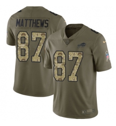 Youth Nike Bills #87 Jordan Matthews Olive Camo Stitched NFL Limited 2017 Salute to Service Jersey