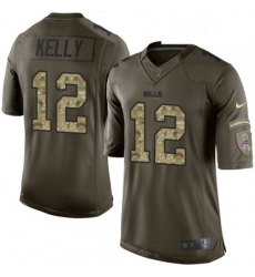 Youth Nike Buffalo Bills 12 Jim Kelly Elite Green Salute to Service NFL Jersey