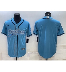 Men Carolina Panthers Blank Blue With Patch Cool Base Stitched Baseball Jersey