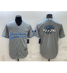 Men Carolina Panthers Grey Team Big Logo With Patch Cool Base Stitched Baseball Jersey