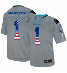 Mens Nike Carolina Panthers 1 Cam Newton Elite Grey USA Flag Fashion NFL Jersey