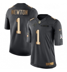 Mens Nike Carolina Panthers 1 Cam Newton Limited BlackGold Salute to Service NFL Jersey