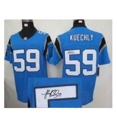 Nike Carolina Panthers 59 Kuechly Blue Elite Signed NFL Jersey