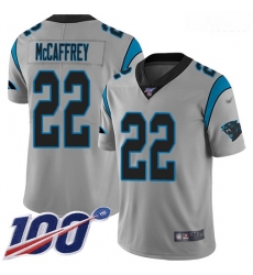 Panthers 22 Christian McCaffrey Silver Men Stitched Football Limited Inverted Legend 100th Season Jersey