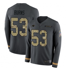Panthers 53 Brian Burns Anthracite Salute to Service Men Stitched Football Limited Therma Long Sleeve Jersey