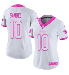 Nike Panthers #10 Curtis Samuel White Pink Womens Stitched NFL Limited Rush Fashion Jersey