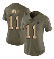 Nike Panthers #11 Torrey Smith Olive Gold Womens Stitched NFL Limited 2017 Salute to Service Jersey