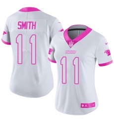 Nike Panthers #11 Torrey Smith White Pink Womens Stitched NFL Limited Rush Fashion Jersey