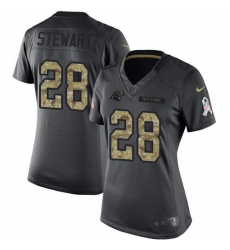 Nike Panthers #28 Jonathan Stewart Black Womens Stitched NFL Limited 2016 Salute to Service Jersey