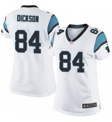 Nike Panthers #84  ED Dickson White Team Color Women Stitched NFL Jersey