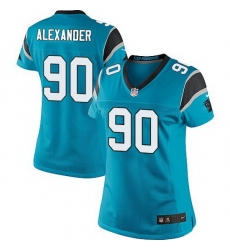 Nike Panthers #90 Frank Alexander Blue Team Color Women Stitched NFL Jersey