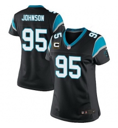 Nike Panthers #95 Charles Johnson Black Team Color Women Stitched NFL Jersey